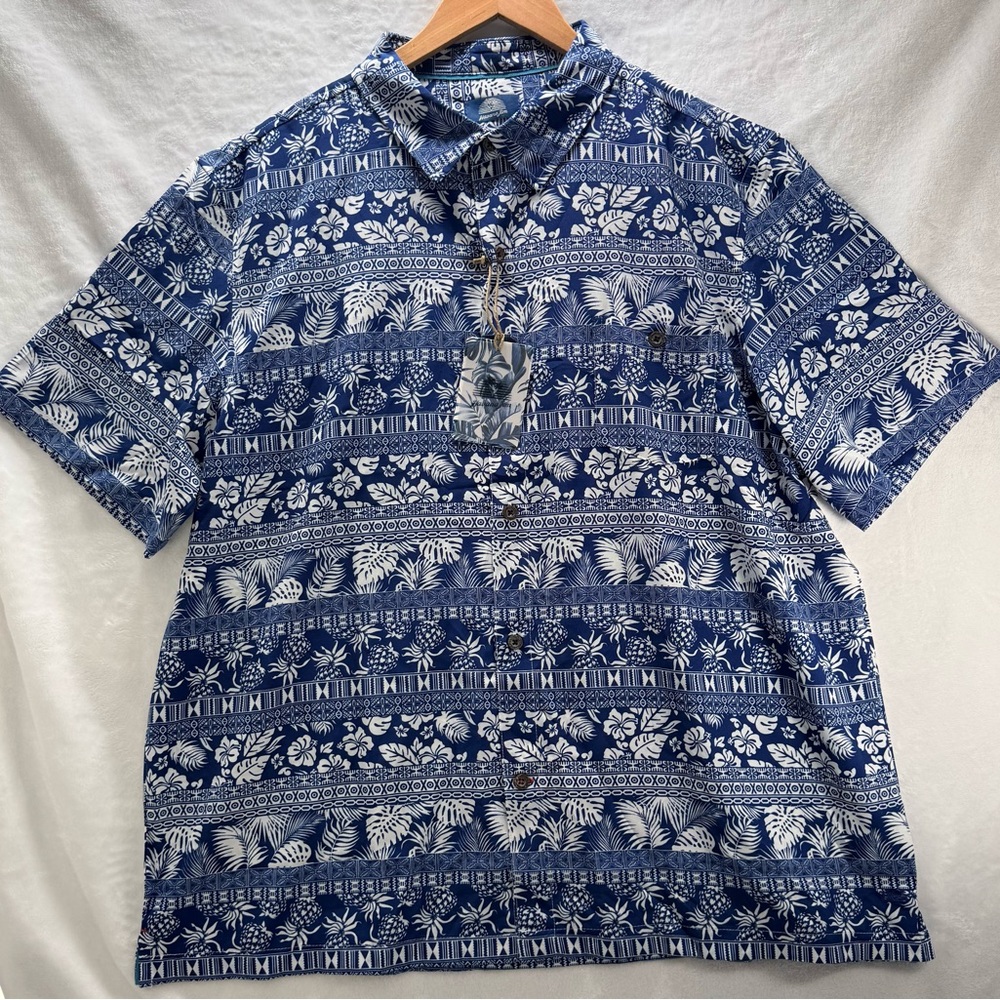 Havana‎ Jim Navy White Hawaiian Shirt XXL NWT Resort Coastal Dadcore Vacation